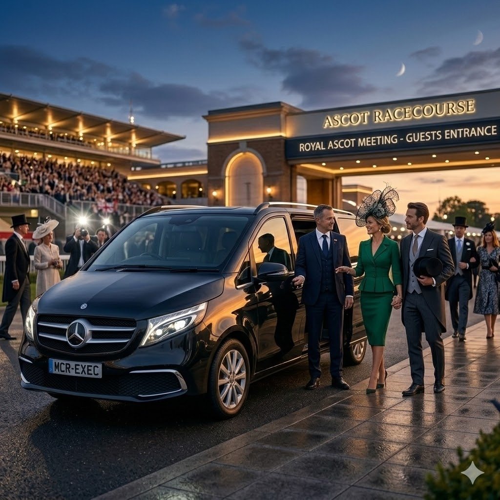 Mercedes V-Class chauffeur arrival for horse-racing hospitality
