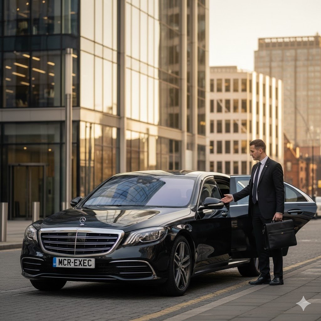 Mercedes S-Class corporate chauffeur service in Manchester city centre