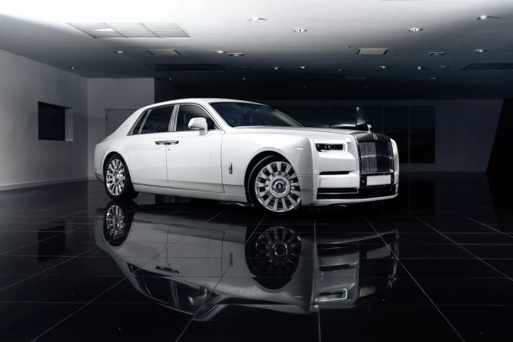 White Rolls-Royce Phantom luxury wedding chauffeur vehicle used for premium wedding transport in the North of England