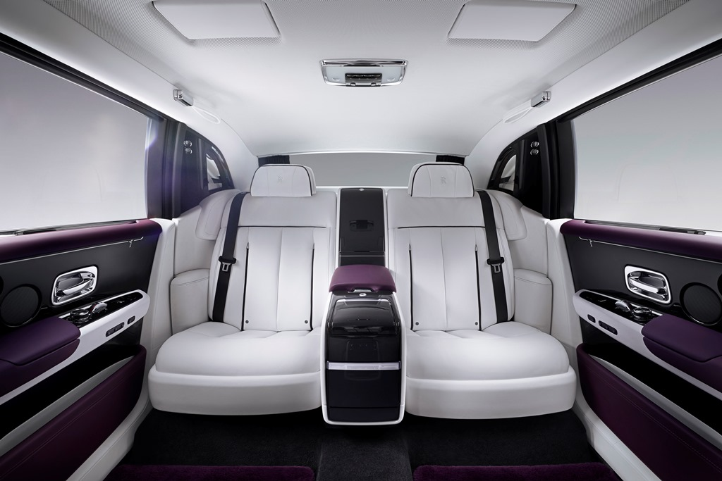 Luxury Rolls-Royce Phantom rear interior seating used for chauffeur driven wedding transport