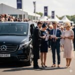 Grand National betting 2025 race day arrival with black 2025 Mercedes V-Class by MCR-EXEC at Aintree Racecourse.