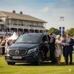 Greatest Grand National Races celebrated at Aintree with black 2025 Mercedes V-Class by MCR-EXEC arriving for race day.