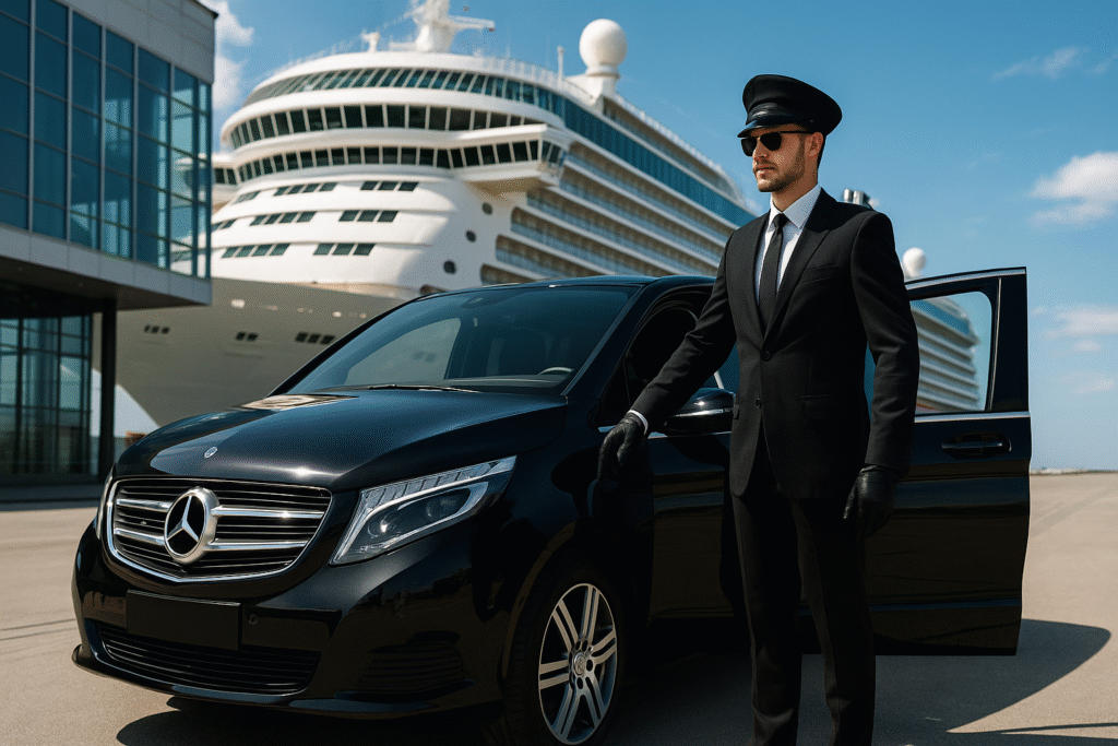 Chauffeur Opening Mercedes V-Class at UK Cruise Port