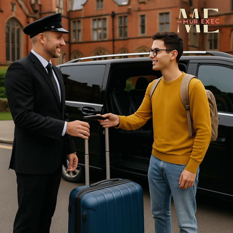 Chauffeur assisting student with luggage from Manchester to Sheffield