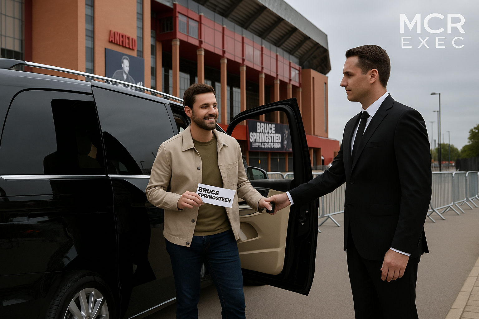 Professional chauffeur outside Anfield Stadium for Bruce Springsteen concert - MCR EXEC