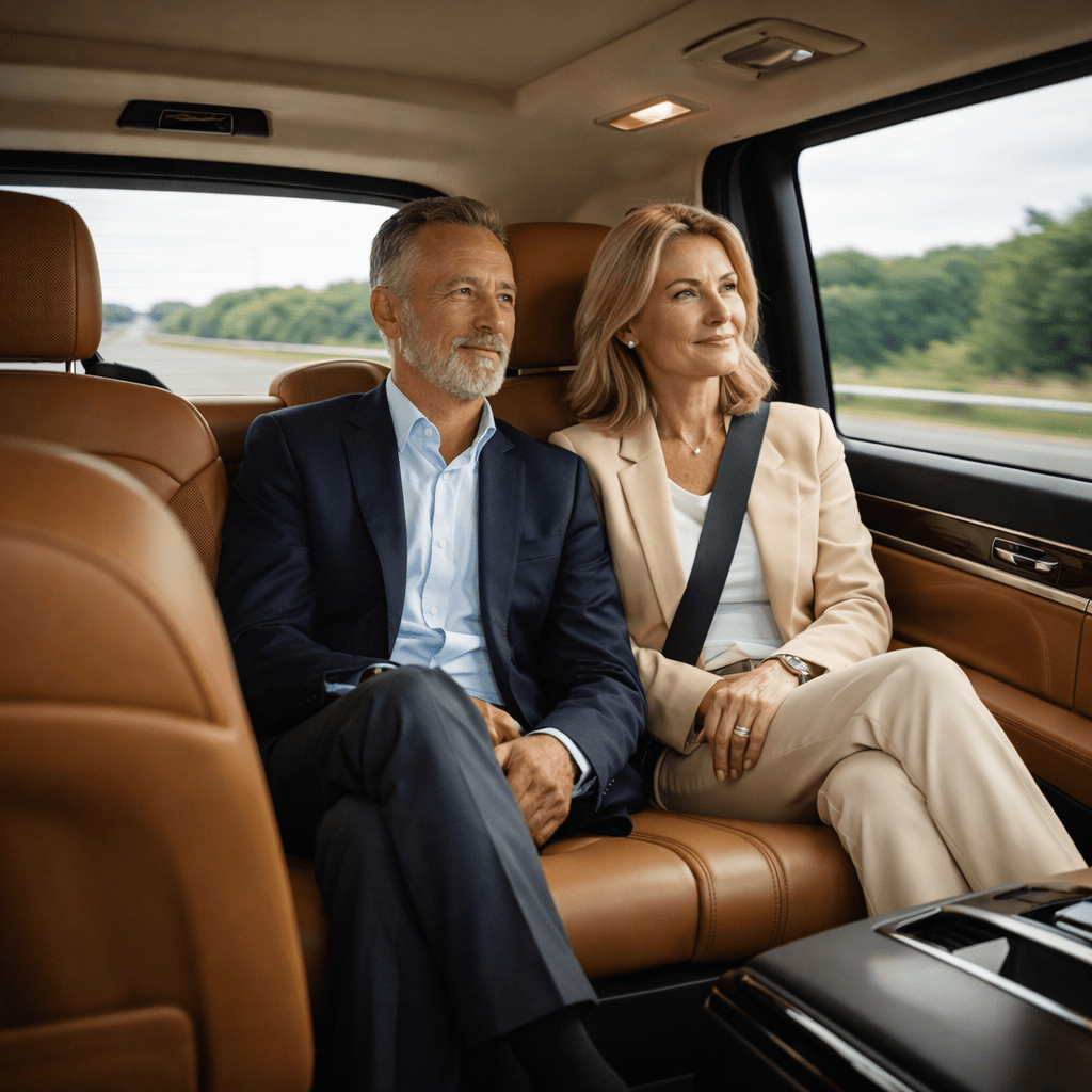 Leeds Cruise Port Chauffeur Services with a Mercedes V-Class by MCR EXEC carrying a mature couple comfortably during a refined long-distance journey