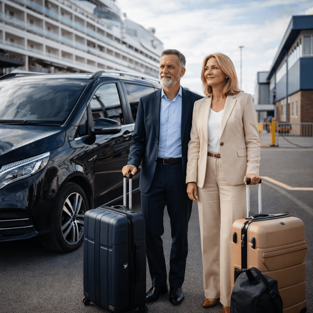 Leeds Cruise Port Chauffeur Services Mercedes V-Class MCR EXEC carrying travellers for private cruise transfers and long-distance cruise terminal travel