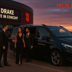 MCR EXEC Chauffeur welcomes couple to Drake Co-op Live concert at sunset with Mercedes V-Class