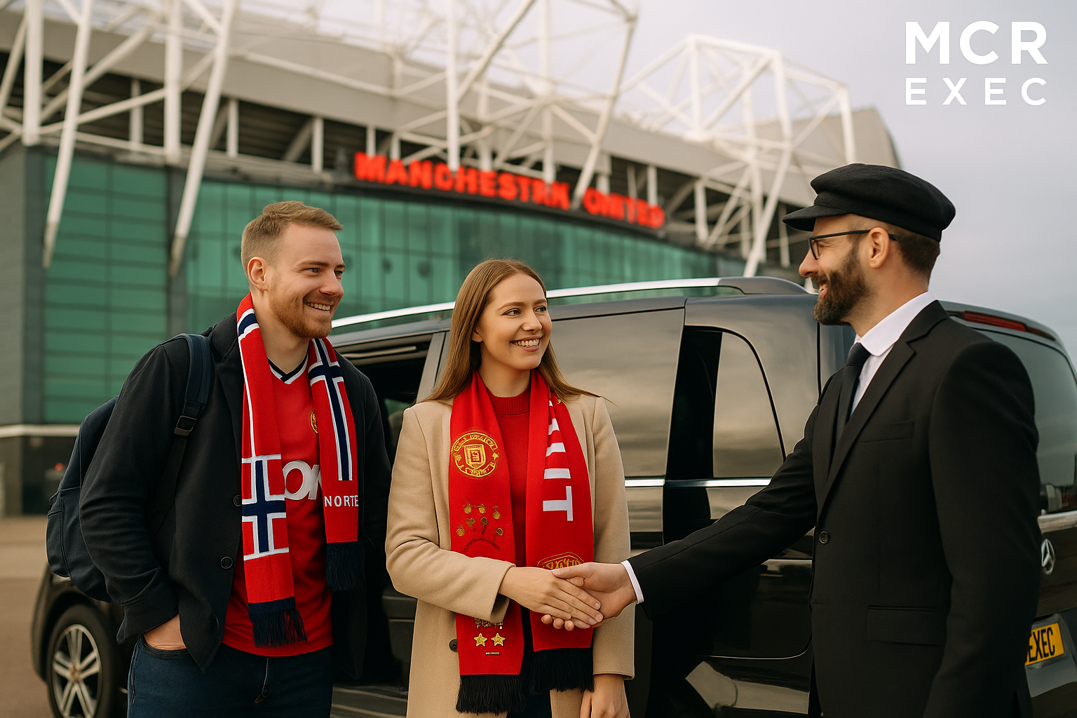 Norwegian couple arriving for Manchester United game by private chauffeur - MCR EXEC