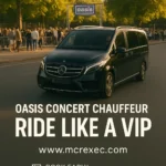 Luxury chauffeur-driven Mercedes arriving at Oasis concert in Manchester park entrance - MCR EXEC