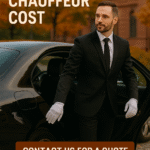 Professional chauffeur opening luxury car door in autumn setting for full-time service