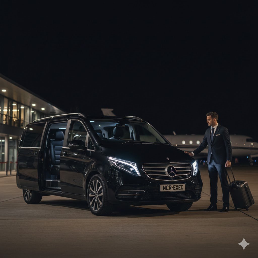 MCR EXEC vehicle outside a high-end address in Chinatown, shown for Private Chauffeur Hire in a private and executive travel setting