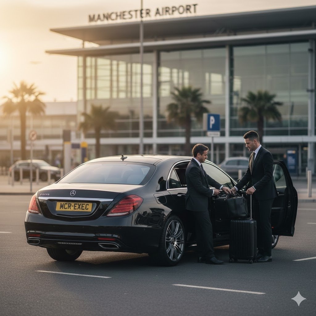 MCR EXEC Mercedes S-Class prepared for a Manchester Airport transfer from Tameside