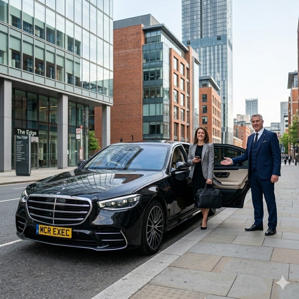 Executive Chauffeur Hire with black Mercedes S-Class by MCR-EXEC in Didsbury, Greater Manchester