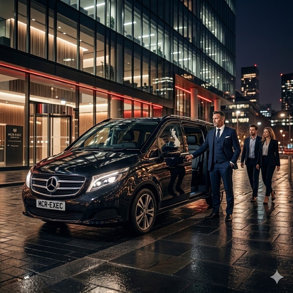 MCR EXEC Mercedes V-Class for Alderley Edge Chauffeur Service, showing spacious intercity chauffeur travel and long-distance executive transport