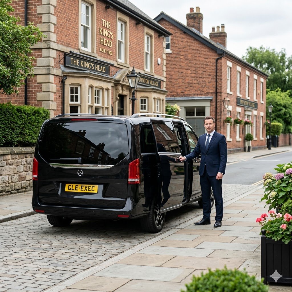 MCR EXEC Mercedes for Poynton Chauffeur Service, showing premium UK airport chauffeur travel and executive transfers