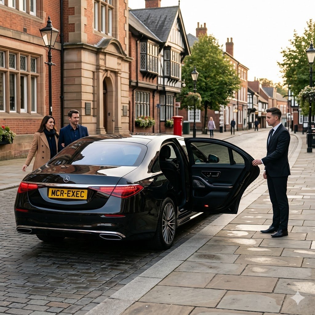MCR EXEC Mercedes for Sandbach Chauffeur Service, showing premium UK airport chauffeur travel and executive transfers