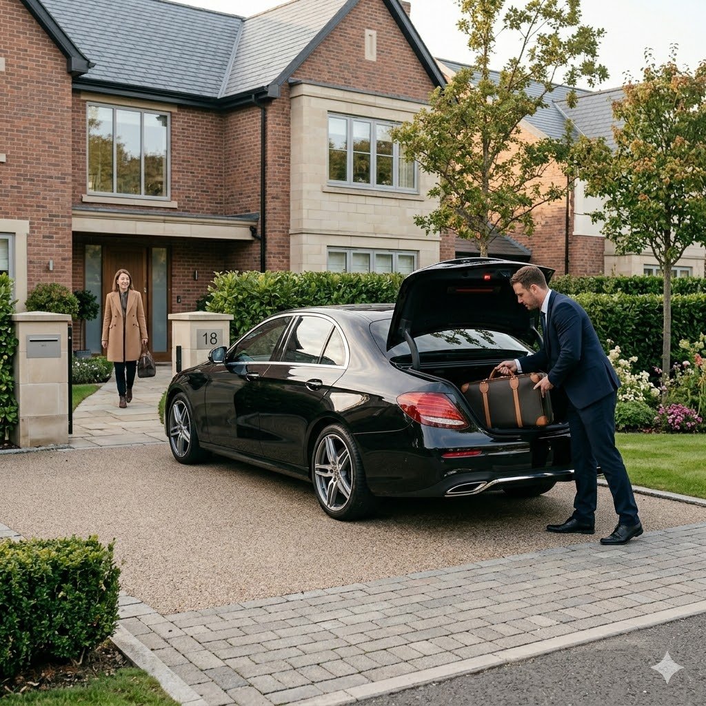 MCR EXEC Mercedes for Winsford Chauffeur Service, showing premium UK airport chauffeur travel and executive transfers