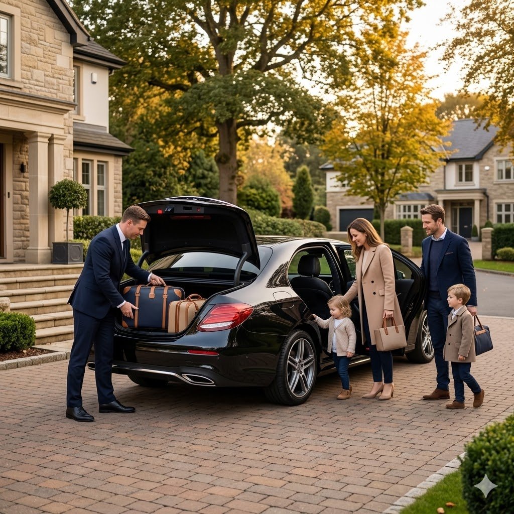 MCR EXEC Mercedes S-Class outside a premium Leigh setting for Chauffeur Service in Leigh