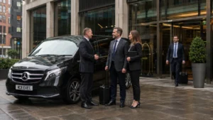 Business chauffeur partnership with MCR EXEC black Mercedes V-Class supporting hotels, corporate teams and event planners in Manchester