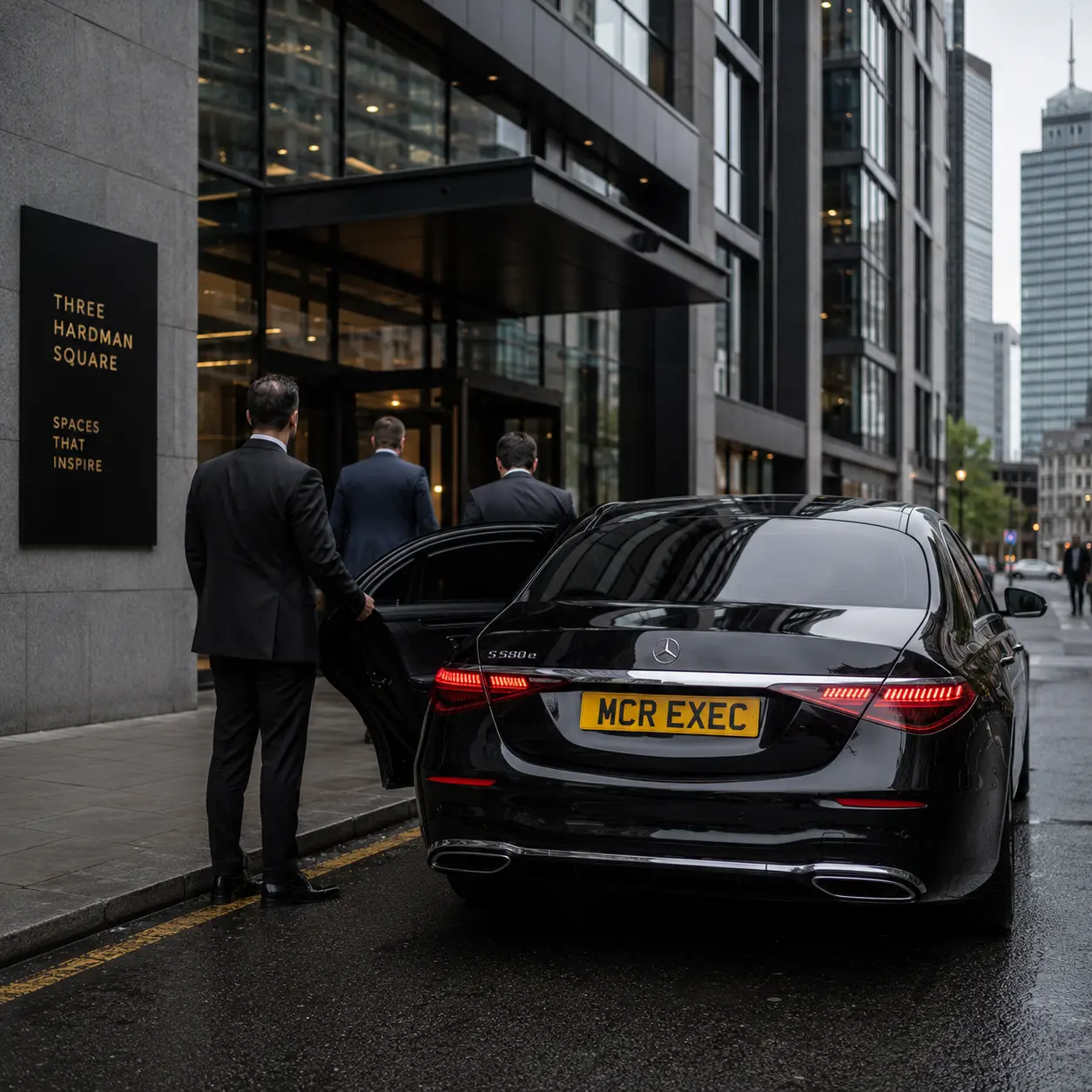 Full-Day Chauffeur Hire Manchester for financial roadshows and investor meetings with a black Mercedes S-Class by MCR EXEC