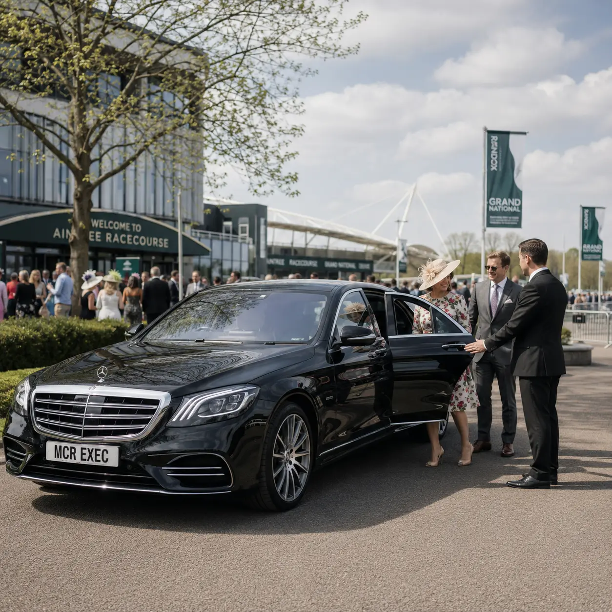 Grand National Chauffeur Hire by MCR EXEC with Mercedes S-Class for VIP Aintree Racecourse hospitality travel