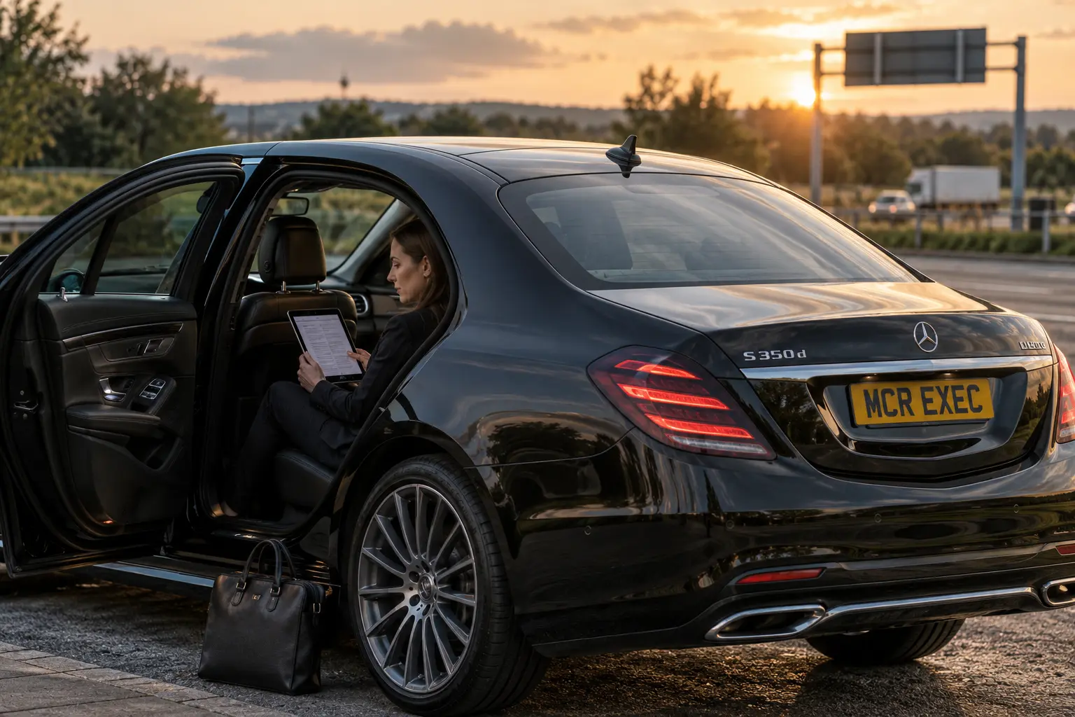 Executive passenger preparing for a Blackburn long-distance business journey