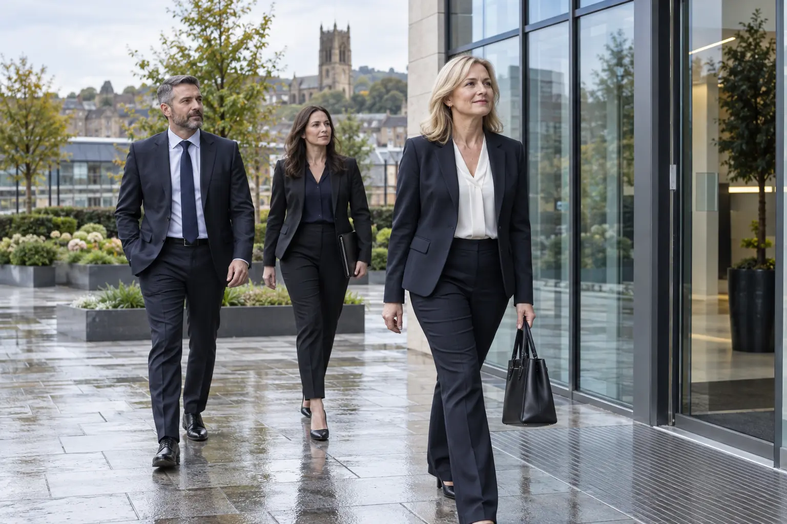 Corporate visitors walking to a professional appointment in Blackburn