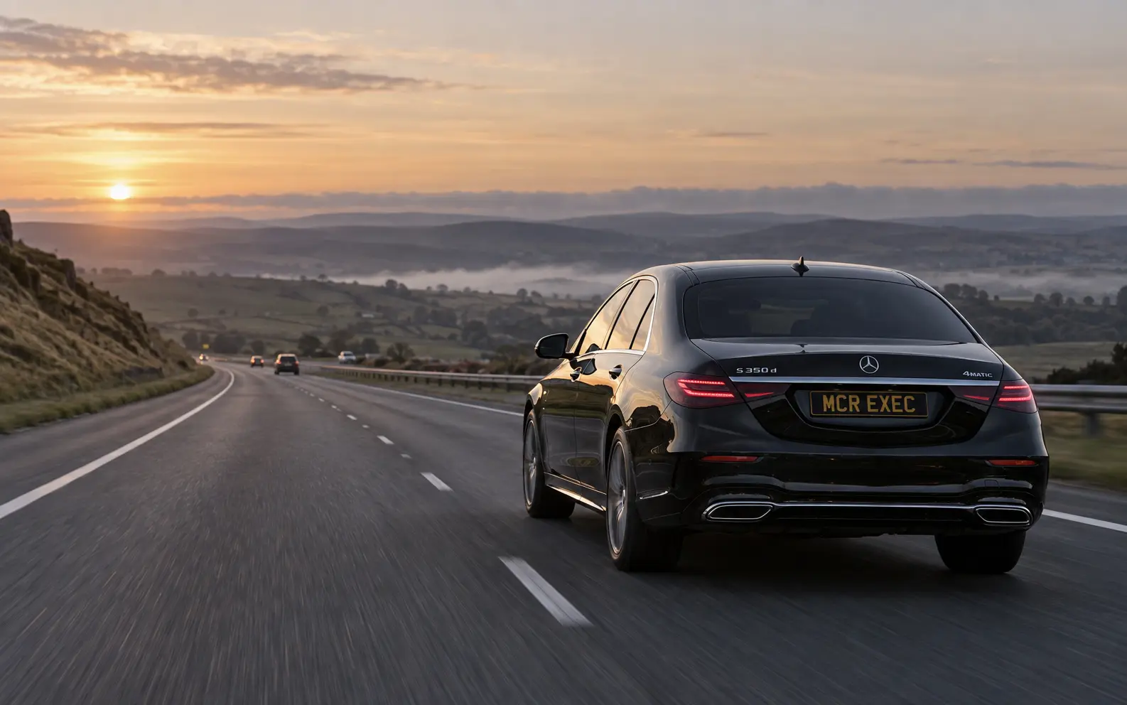 Black Mercedes beginning a long-distance journey from Chapel-en-le-Frith