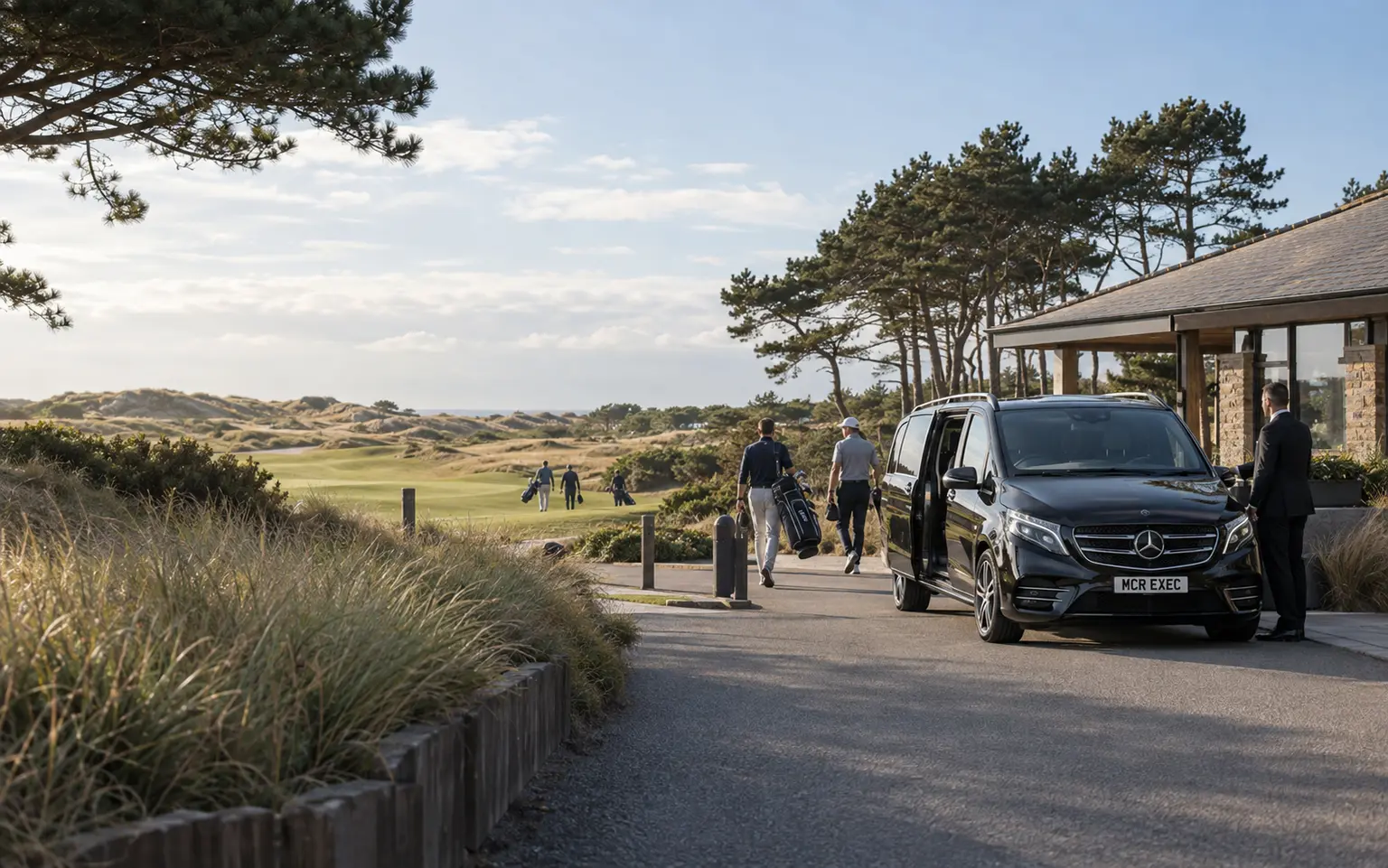 Golf-arrival chauffeur travel to Formby with a 2026 Mercedes V-Class