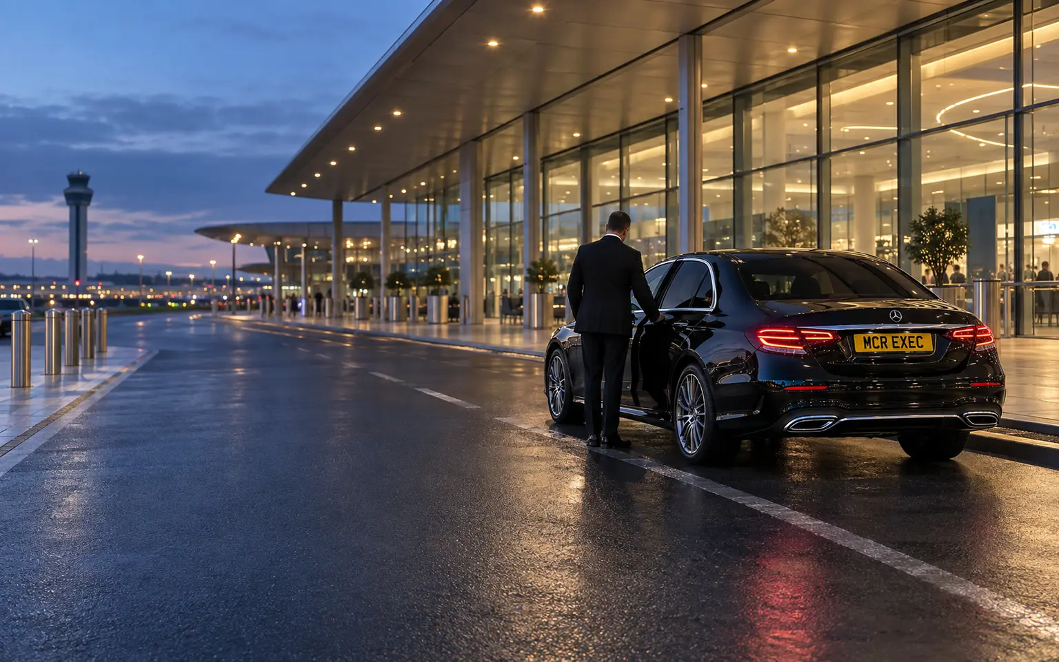 2026 Mercedes E-Class at an airport for a Formby chauffeur transfer