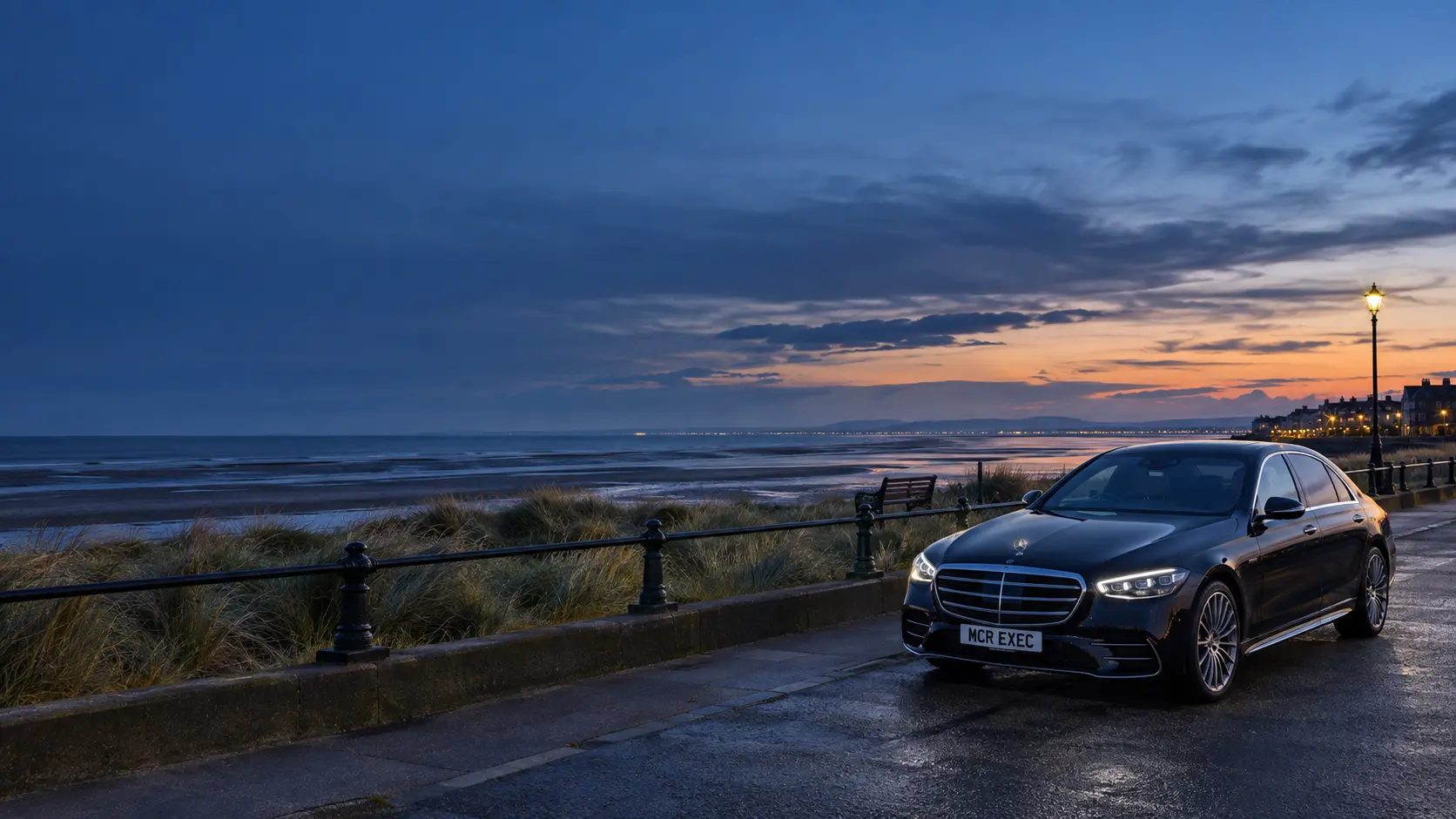 Fylde Coast at Lytham St Annes with a discreet black MCR EXEC Mercedes