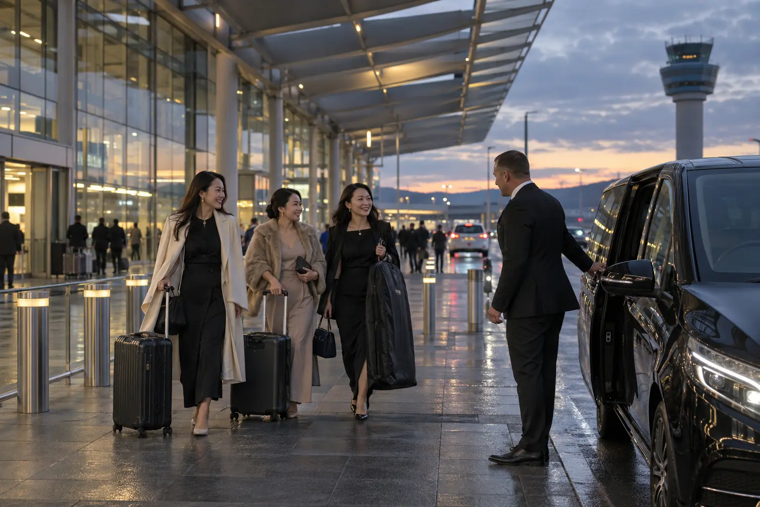 International visitors arriving at Manchester Airport for a chauffeur journey to Blackpool