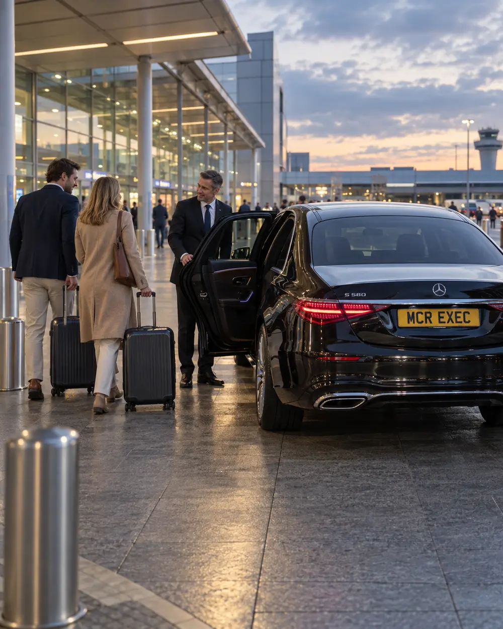 Passengers and luggage beginning pre-booked Manchester Airport travel to the High Peak fringe