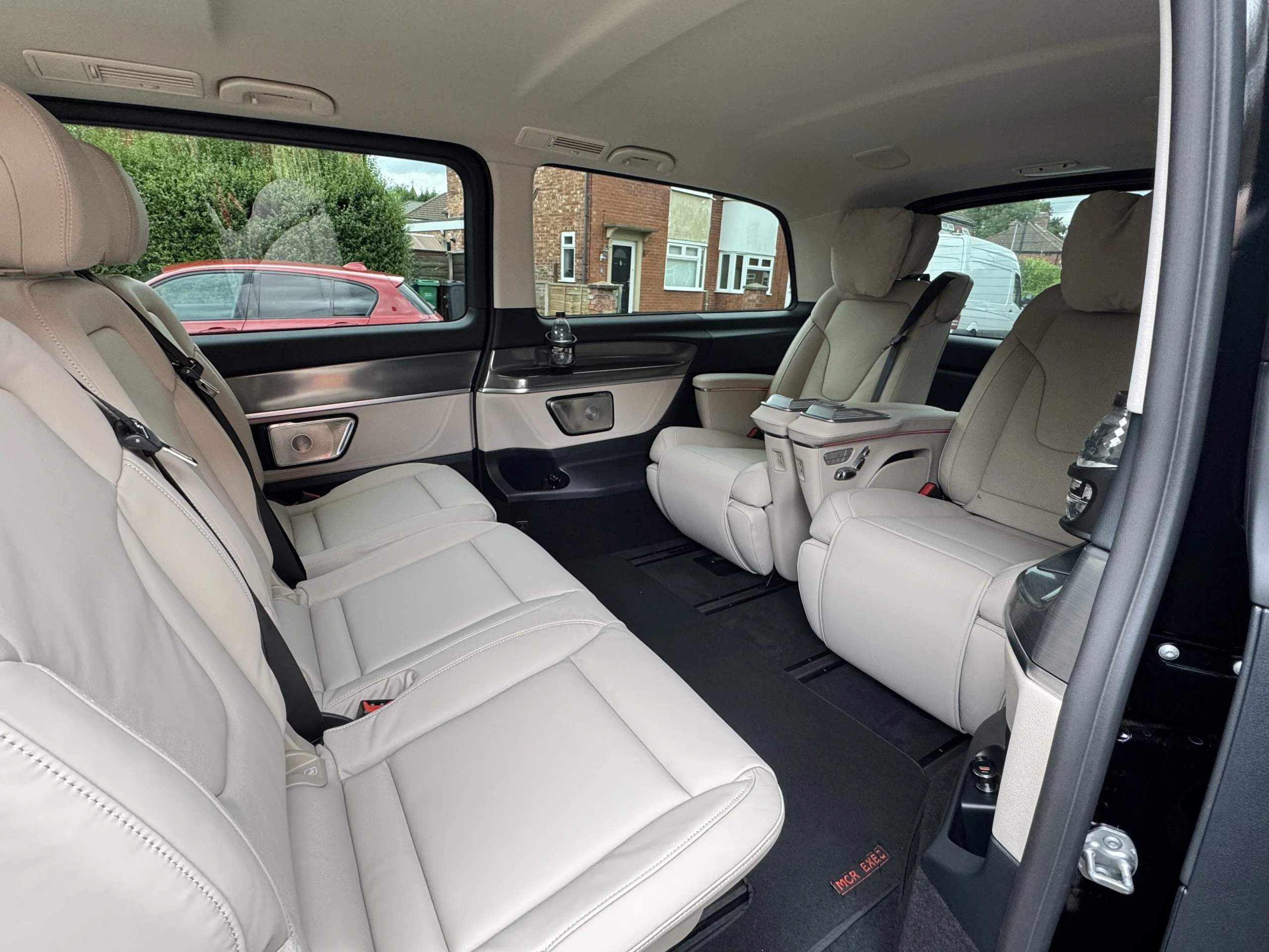 Beige luxury cabin inside the Mercedes V300 Exclusive