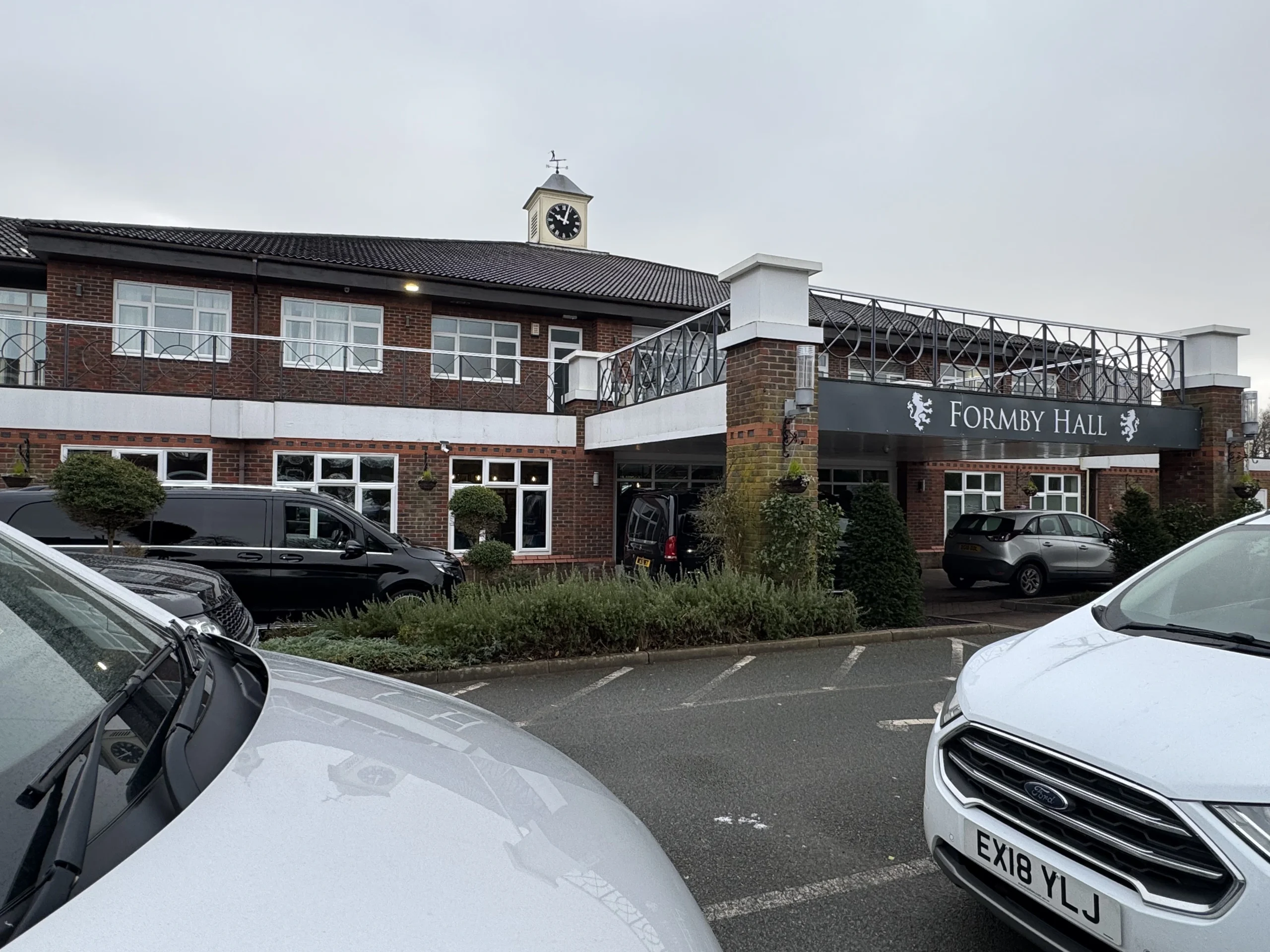 Mercedes V-Class vehicles parked outside Formby Hall during the coastal production assignment